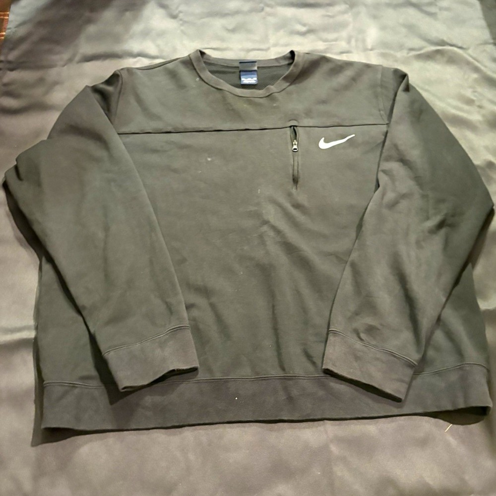 Nike Black Crewneck Pullover Sweatshirt Zip Chest Pocket Fleece Logo Men 2XL